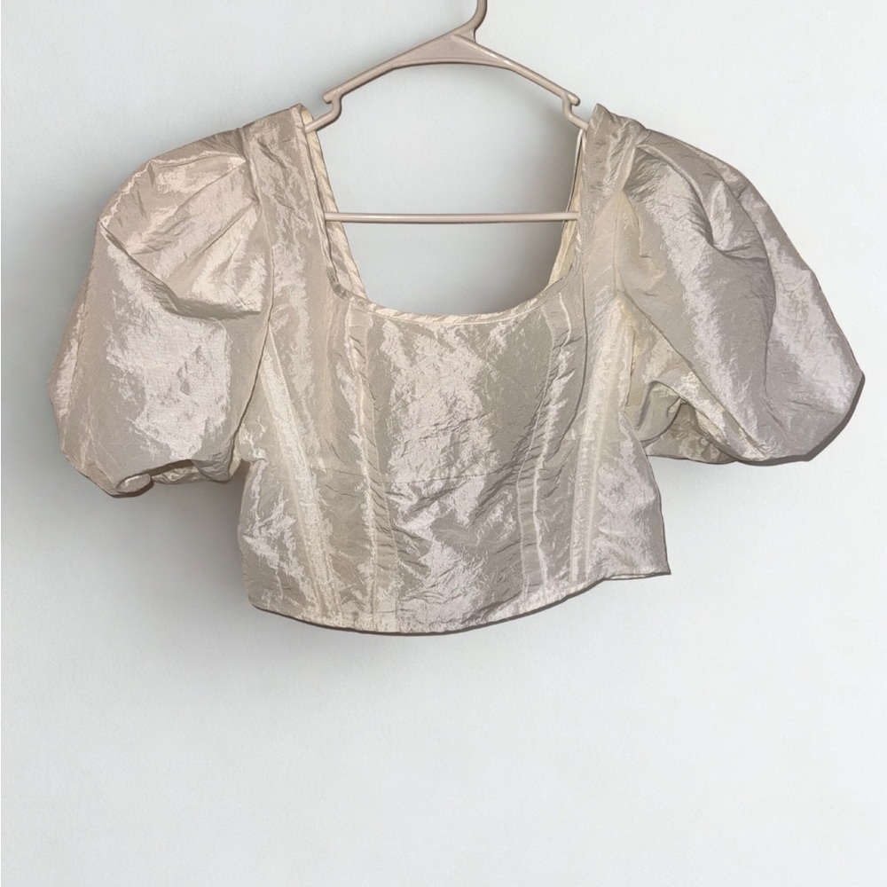 Topshop Puff Sleeve, Off-Shoulder Cropped Blouse